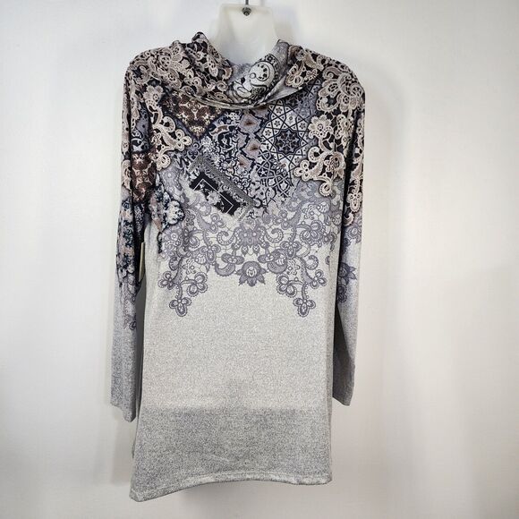 Cactus Pearl Top Womens Medium Gray Long Sleeve Pullover Cowl Neck Stretch Tunic - Picture 7 of 10